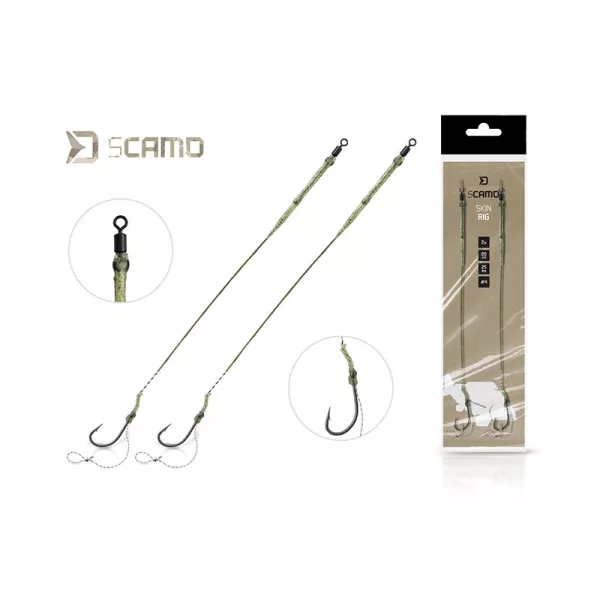 Delphin sCamo Skin Rig 8 Füles, Szakállas Fonott Előkötött Horog 2db