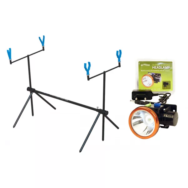 Kamasaki Economic rod pod za 2 palici s super močno naglavno svetilko