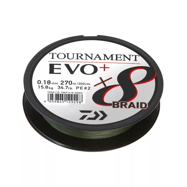 Daiwa Tournament X8 Braid Evo+ Sötétzöld 0,12mm 900m Fonott Főzsinór