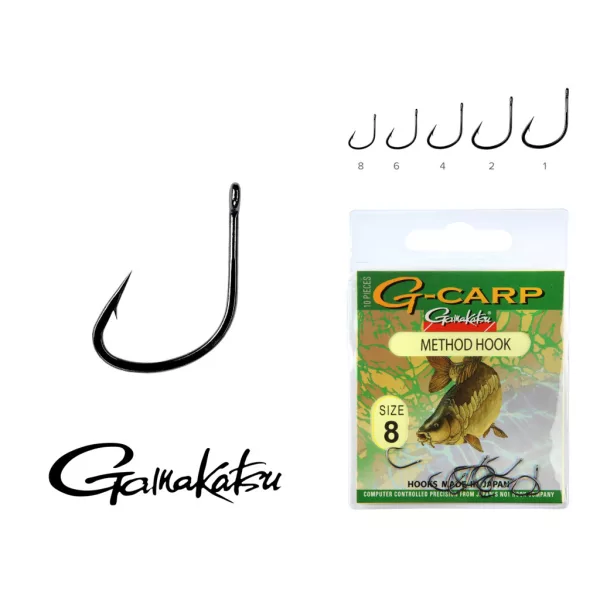Gamakatsu G-Carp method Črna 8 10 kosov/paket Z ušesom Z brado Feeder trnek