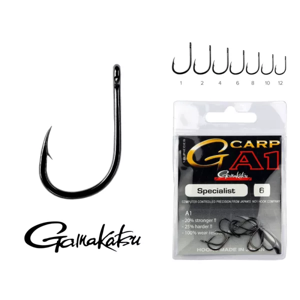 Gamakatsu G-Carp A1 Specialist Črna 2 10 kosov/paket Z ušesom Z brado Krapolovska trnek