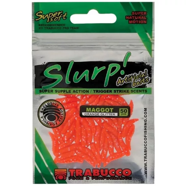 Trabucco Slurp Bait Maggot Orange Glitter Rumena Umetni črv 50db