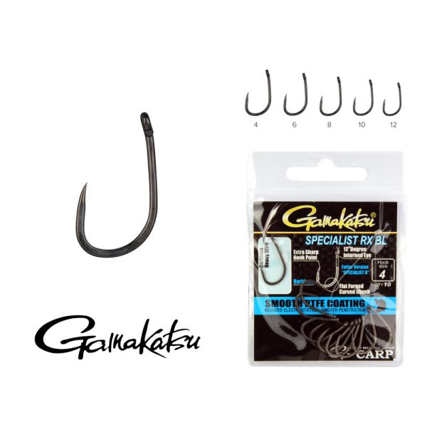 Gamakatsu G-Carp Specialist RX BL Črna 6 10 kosov/paket Z očesom Brez zalustnika Bojli kavelj