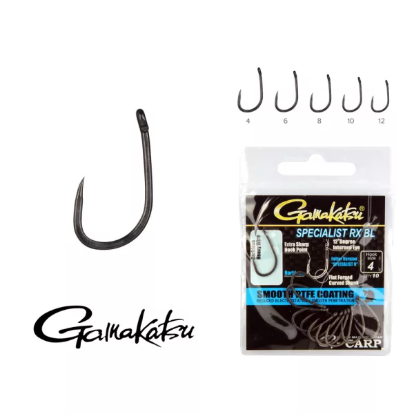Gamakatsu G-Carp Specialist RX BL Črna 10 10 kosov/paket Z očesom Brez zalustnika Bojli kavelj