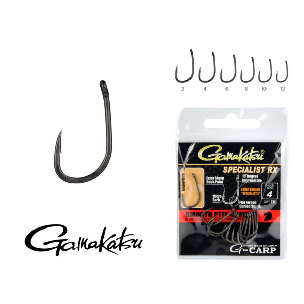 Gamakatsu G-Carp Specialist RX Črn 6 10 kosov/paket Z očesom Mikro zadrga Kraparski trnek