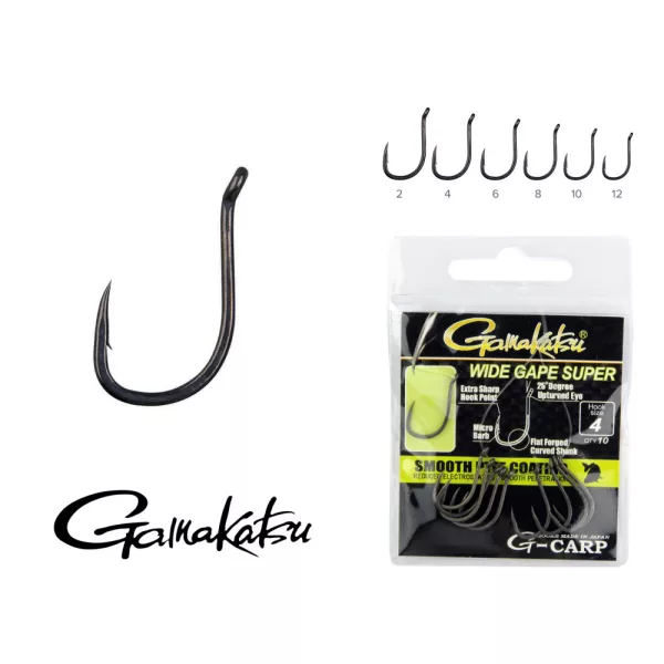 Gamakatsu G-Carp Wide Gape Super Črn 2 10 kosov/paket Z očesom Mikro zadrga Kraparski trnek