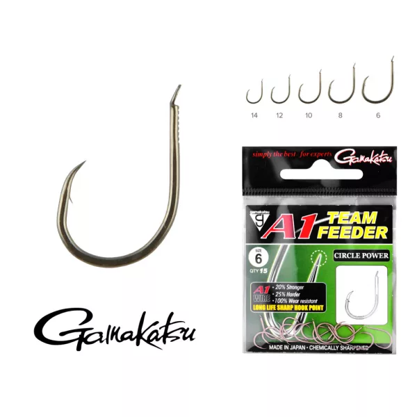 Gamakatsu A1 Team Feeder Circle Power Črna 10 15kos/paket Z ploščico Z brado Feeder trnek