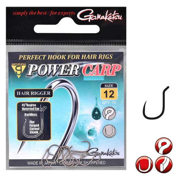 Gamakatsu Power Carp Hair Rigger Črna 14 10 kosov/paket Z ušesom Z bodico Feeder trnek