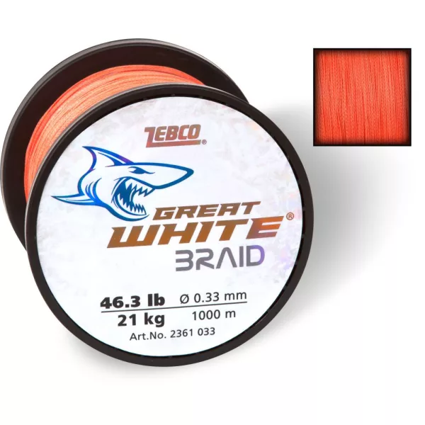 Zebco O 0,33mm Great White™ Pletena vrvica D: 1000m 21,00kg / 46lbs oranžna - Pletena vrvica