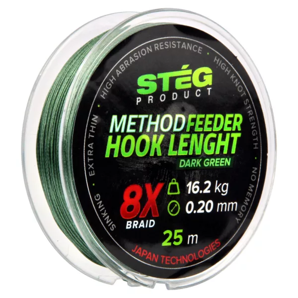 Stég Stég Method Feeder predvrvica 0.12mm 25m Pletena predvrvica-Temno zelena