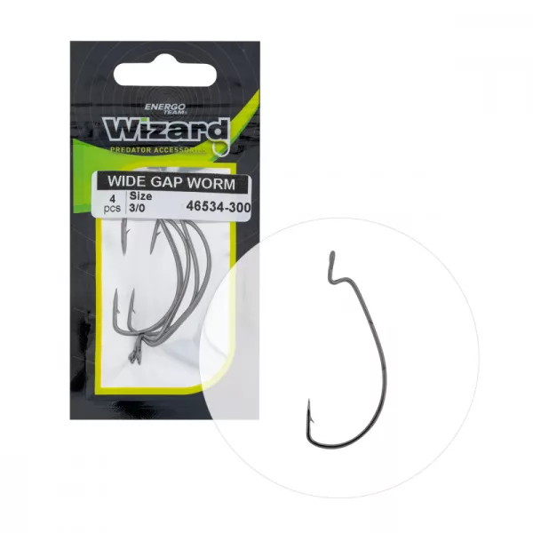 Wizard Wide Gap Worm Z ušesom in brado 3/0 Spining-offset trnek