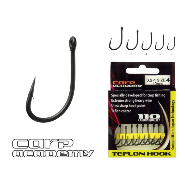 Carp Academy Teflon Hook XS-1 Črna 2 10 kosov/paket Ušesna Bodljikava Bojli kavelj