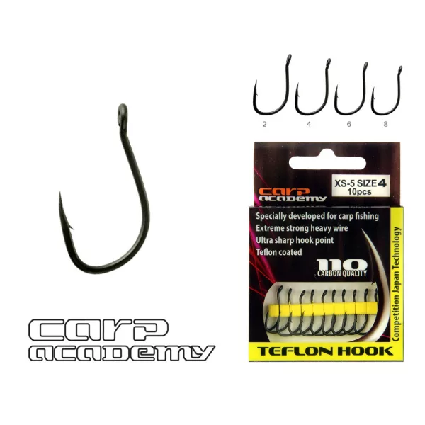 Carp Academy Teflon Hook XS-4 Črna 6 10 kosov/paket Ušesna Bodljikava Bojli kavelj