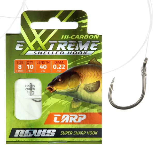Nevis 4 z brado, z ušesom 40cm 0,25mm monofilament predvezan krapolovski kavelj 10 kos