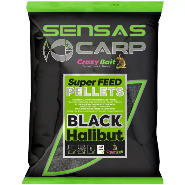 Sensas Super Feed Pellets Black Halibut 6mm Peleti za krmljenje 700gr