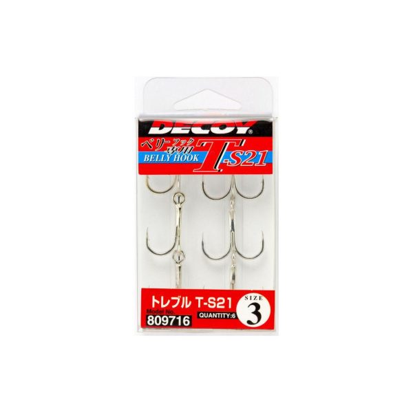 Decoy T-S21 Belly Hook #1/0 Füles Szakállas Háromágú Horog 4db
