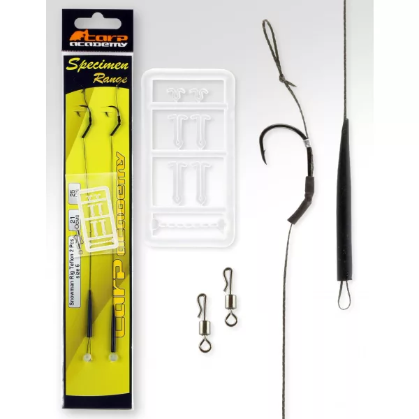 Carp Academy Snowmen Rig Teflon Črna 6 2 kosa/paket Ušesni z bodico pleteni predvezani trnek