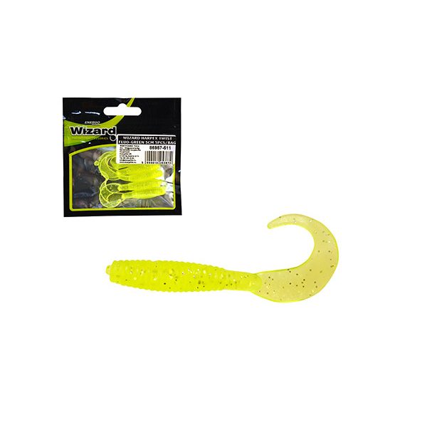 Wizard Harpex Twist Fluo-Green 5cm Umetna vaba 5kos