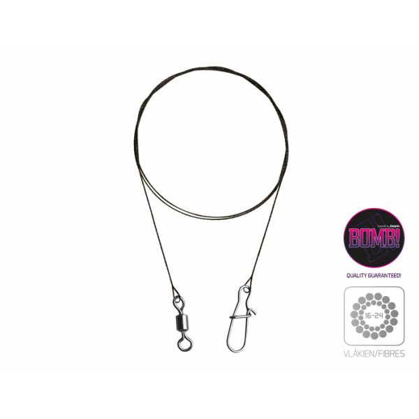 Delphin Volfram žica BOMB! z vrtljivko in sponko / 16 niti 2kusa/30cm/9kg