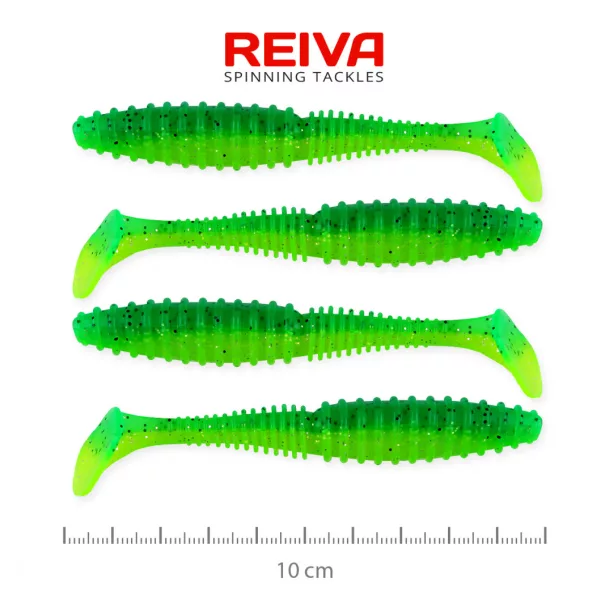 Reiva Zander Power Shad 10cm 7,05gr 4db/cs (Zeleni bleščice) Plastična vaba