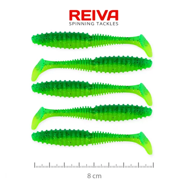 Reiva Zander Power Shad 8cm 3,18gr 5db/cs (Zeleni bleščice) Plastična vaba
