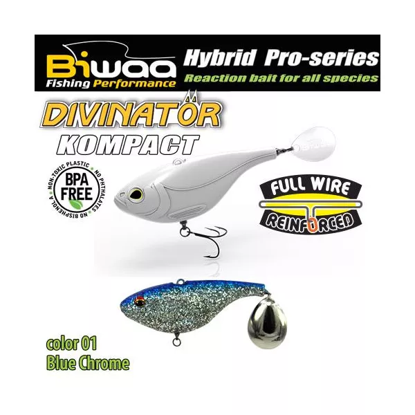 Biwaa Divinator Kompact 90 9cm 55gr 01 Blue Chrome Spinnertail 1db