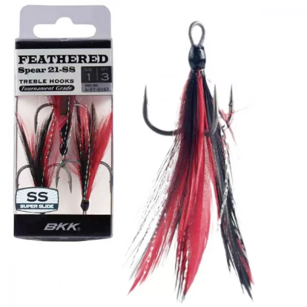 BKK Feathered Spear-21 SS 8 Z ušesom, z bodico Rdeče-črna Trojni trnek 3 kosov
