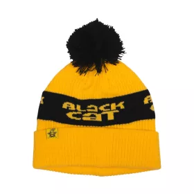 Black Cat Yellow Bobble Hat Kapa z cofom