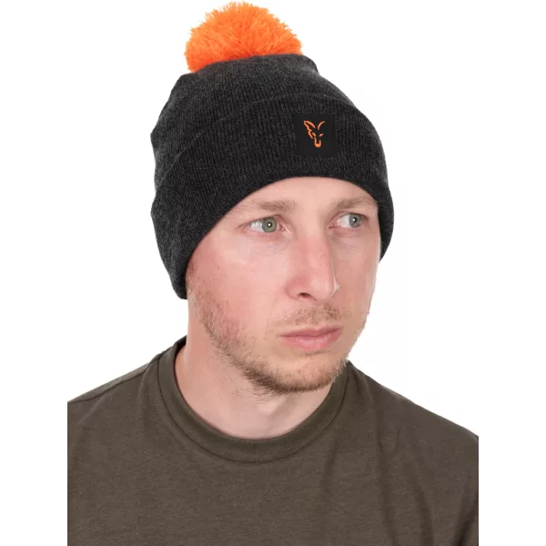 Fox Collection Bobble Hat Črno-Oranžna Kapa z Cofom