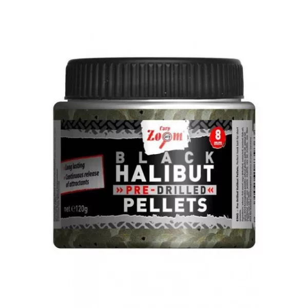 Carp Zoom CZ Črni vrtan halibut kaveljski pelet, 20 mm, halibut, 120 g