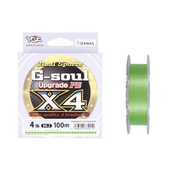 YGK G-soul X4 Upgrade PE - PE0,4(~0,105mm) 150m 4-nitna pletena, fluo zelena barva Pletena vrvica