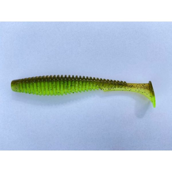 FISHUP U-Shad 10,16cm (8pcs.), #204 - Green Pumpkin/Chartreuse Plastična vaba