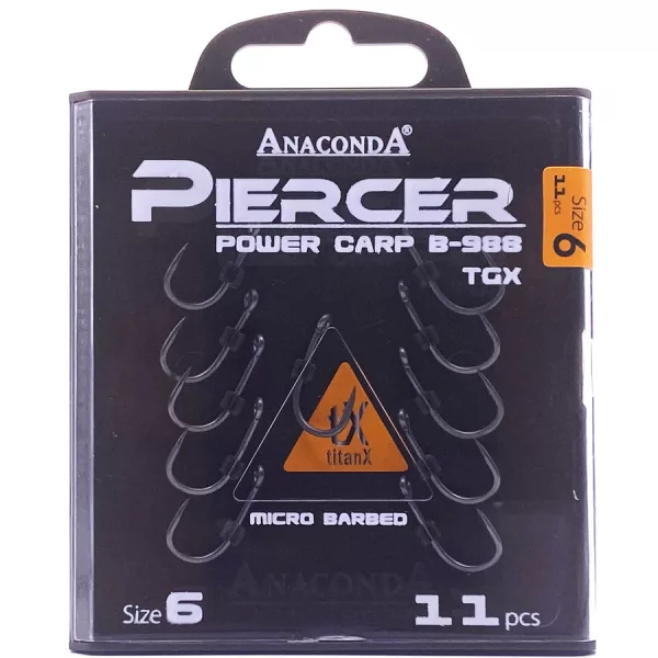Anaconda Piercer Power Carp B-988 TGX 6 Füles, Szakállas Pontyozó Horog 11db