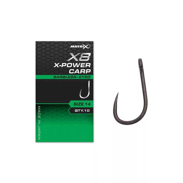 Matrix X8 X-Power Carp 16 Barbless Trnek z ušescem, brez brade 10db