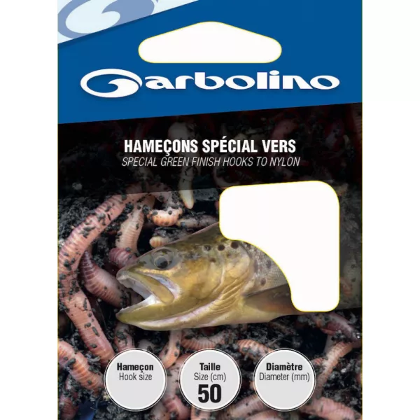 Garbolino Green Finish Hooks To Nylon 10 ploščatega tipa, bradati monofilni predvezani trnek 10 kosov
