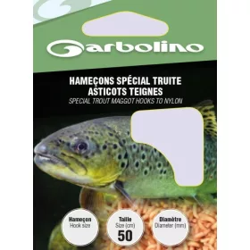  Garbolino Trout Maggot Hooks To Nylon 10 ploščatega tipa, bradati monofilni predvezani trnek 10 kosov