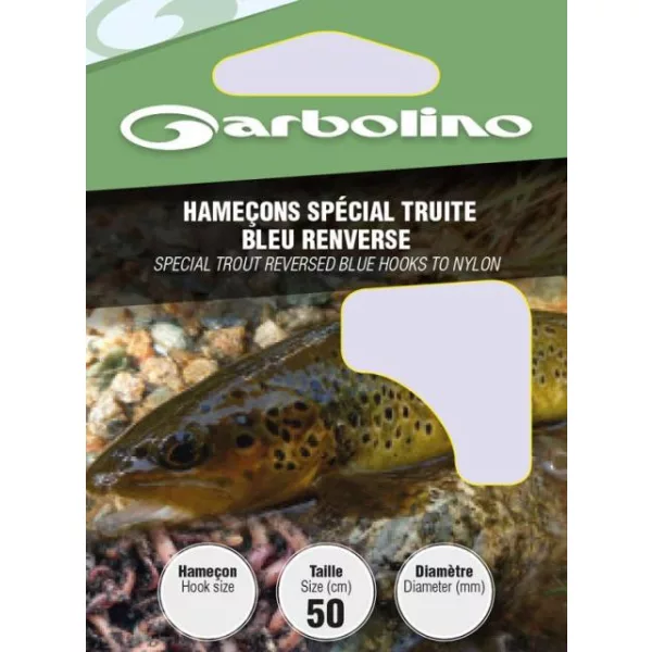 Garbolino Trnek za postrv Reversed Blue na najlonu 6 s ploščico, monofil predvezan trnek z bodico 10db