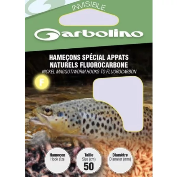 Garbolino Nickel Maggot/Worm Hooks To Fluorocarbon 16 ploščatega tipa, bradati monofilni predvezani trnek 10 kosov