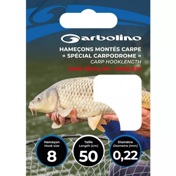 Garbolino Poseben Krapodrom Trnek na najlonu 0,22mm 50cm 8 z lopatico, Brezbradi monofilni predvezani trnek 10 kos