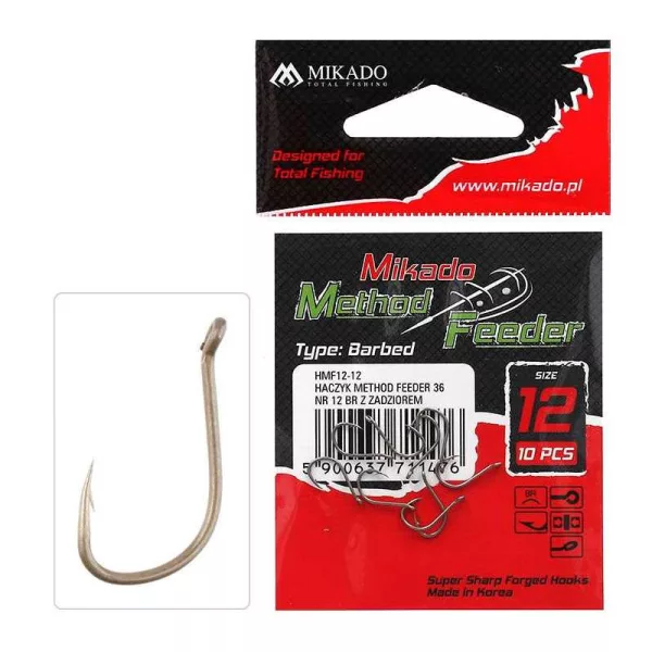 Mikado Method Feeder W/Barb 6 zlata ušesna, bradata kraparska trneka 10 kos