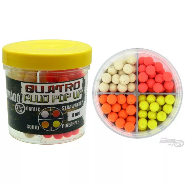 Haldorádó Quatro Fluo Pop Up Boilies 8 mm / 4 okusi v škatli