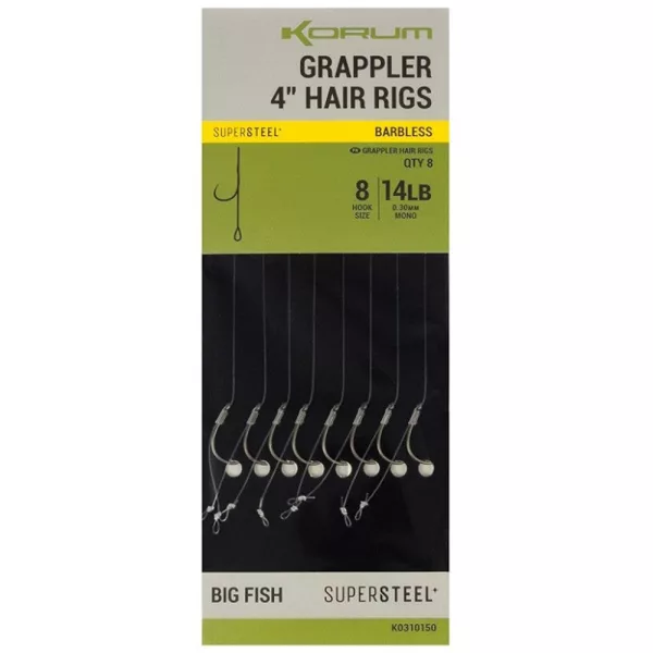 Korum Grappler Hair Rigs 10cm 8 Brezžični monofilni predvezni trnek z ušesom