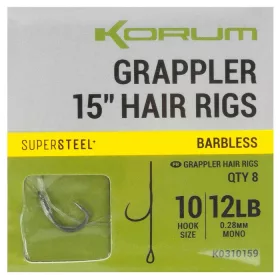   Korum Grappler Hair Rigs 38cm 10 Monofilni predvez brez bodic s ušesom