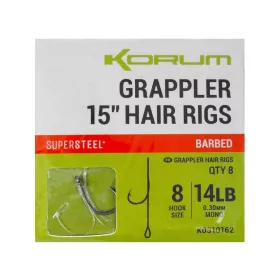   Korum Grappler Hair Rigs 38cm 8 Monofilni predvezni trnek z brado in ušesom