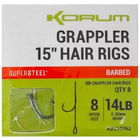   Korum Grappler Hair Rigs 38cm 10 Monofilni predvez z bodicami in ušesom
