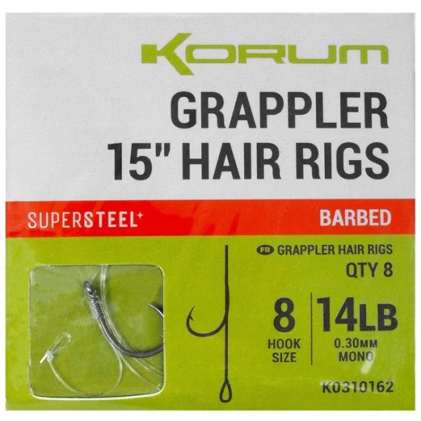 Korum Grappler Hair Rigs 38cm 10 Monofilni predvez z bodicami in ušesom