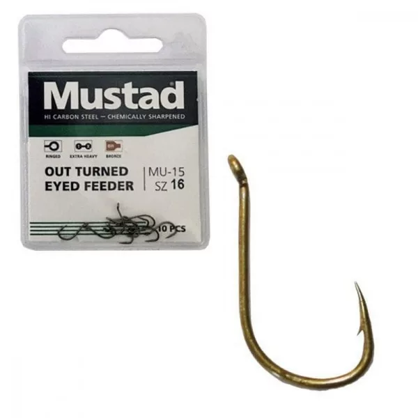 Mustad Ultra Np Out Turned Eyed Feeder 14 10db Kavelj za krapa z očesom in bodico