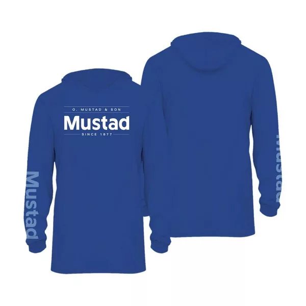 Mustad Modra znamka majica z dolgimi rokavi UV With Hood M s kapuco
