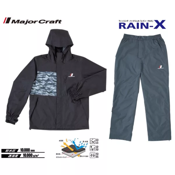 Major Craft Rain-X Črno Dvodelno Dežno Obleko 2XL
