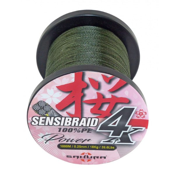 Sakura Sensibraid 4 pletena vrvica - GREEN 1000 M - 0.25 mm / 18Kg / 39.6Lbs